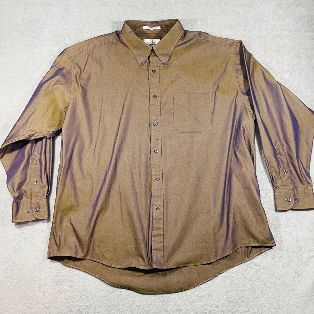Enro‎ Button Down Shirt Mens 18.5 Brown Iridescent Ultra Pinpoint Long Sleeve